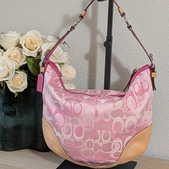 Y2K Coach Optic Hobo Bag & Wallet Signature Pink Jacquard & Leather Matching Set - Picture 3 of 17